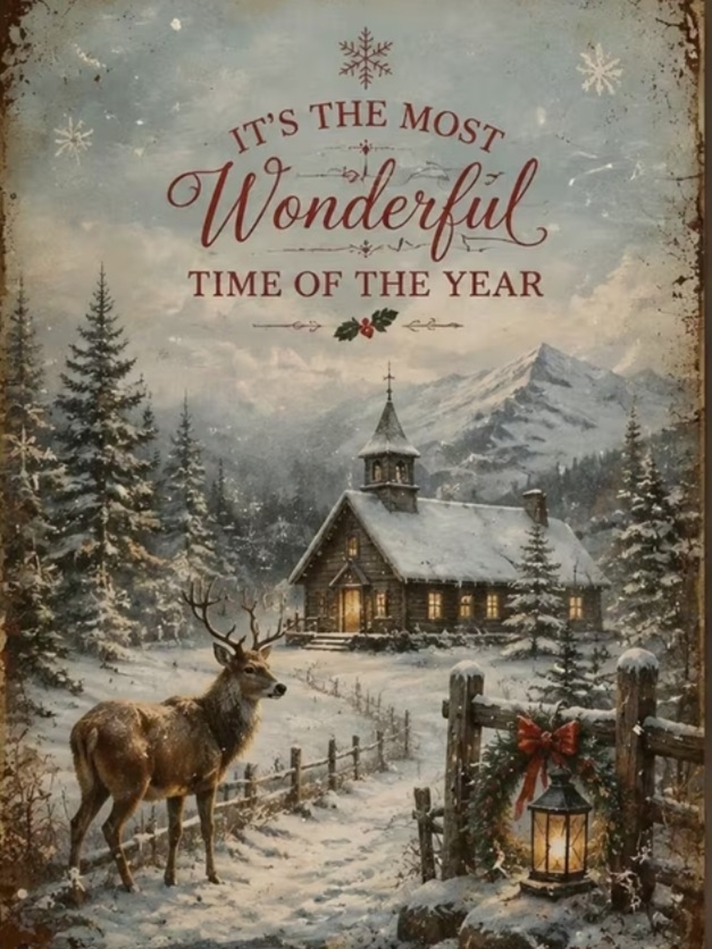 Rustic Winter Lodge Holiday 8x10 Print It's the Most Wonderful Time of the Year
